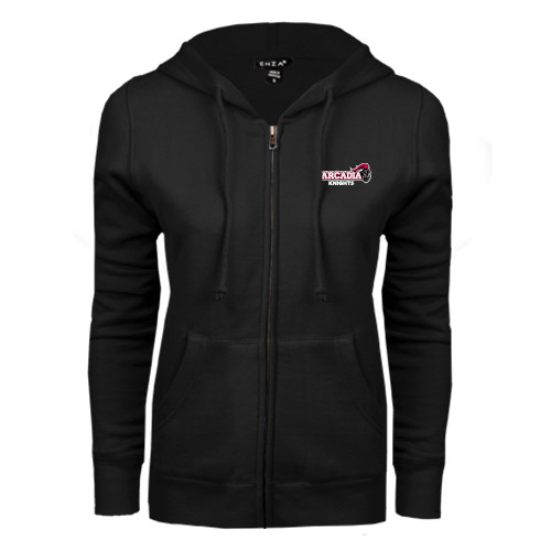  ENZA Womens Black Fleece Full Zip Hoodie - Official Logo