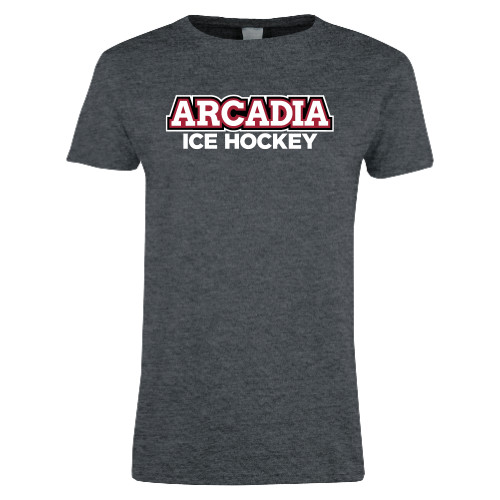  Womens Dark Heather Short Sleeve Tee - Ice Hockey Word Mark