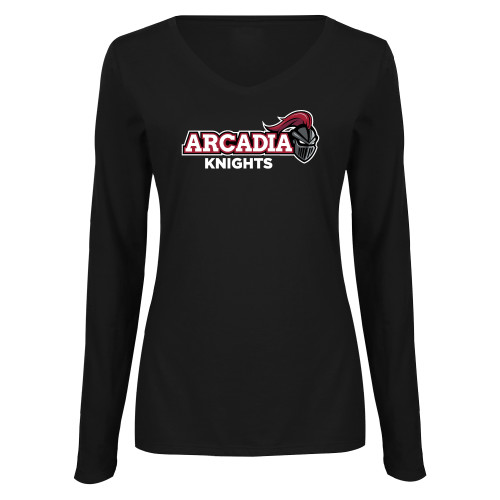  Womens Black Long Sleeve V Neck Tee  - Official Logo