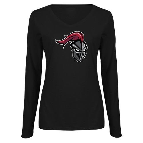  Womens Black Long Sleeve V Neck Tee  - Knight