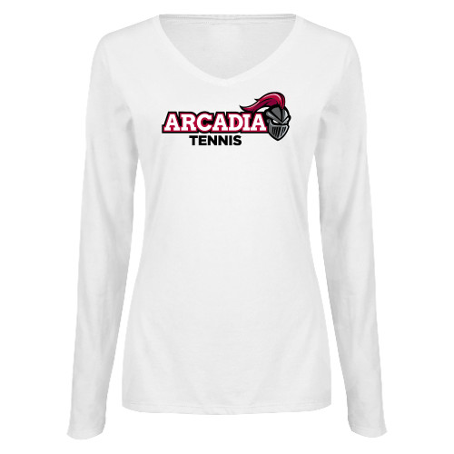  Womens White Long Sleeve V Neck Tee  - Tennis