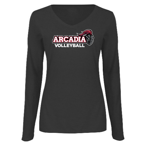  Womens Dark Heather Long Sleeve V Neck Tee  - Volleyball