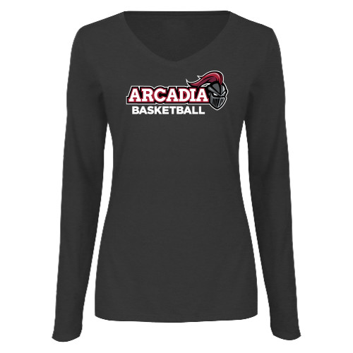  Womens Dark Heather Long Sleeve V Neck Tee  - Basketball