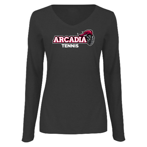  Womens Dark Heather Long Sleeve V Neck Tee  - Tennis