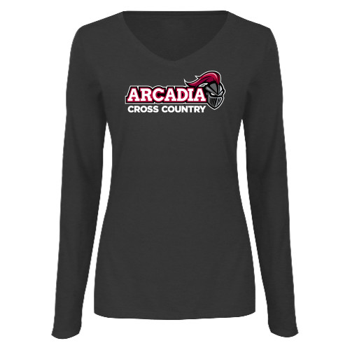  Womens Dark Heather Long Sleeve V Neck Tee  - Cross Country