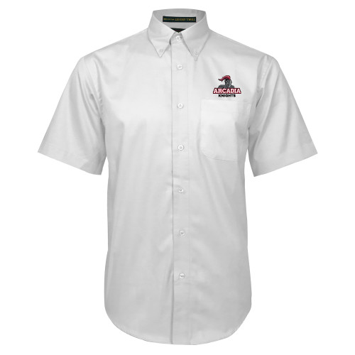  White Twill Button Down Short Sleeve - Arcadia Knights Stacked