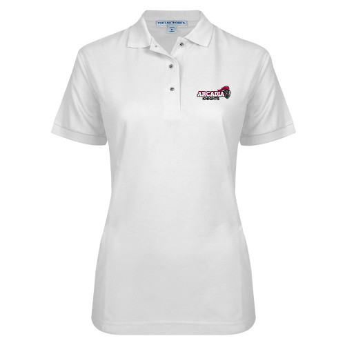  Womens Silk Touch White Pique Polo - Official Logo