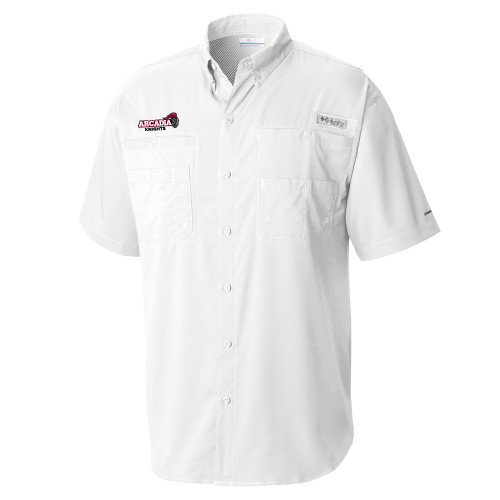  Columbia White Tamiami Performance Short Sleeve Shirt - Official Logo