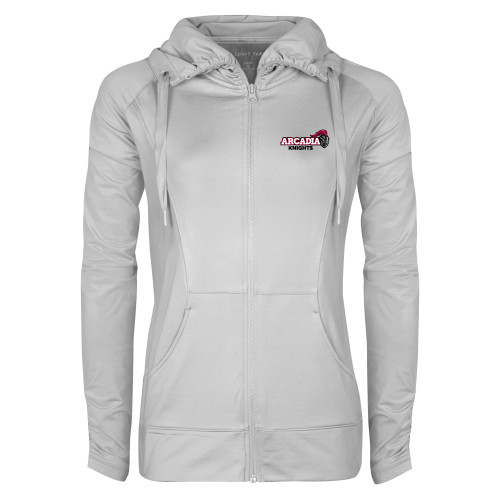  Womens White Sport Wick Stretch Full Zip Jacket - Official Logo