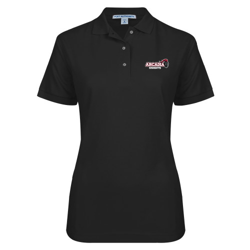  Womens Silk Touch Black Pique Polo - Official Logo