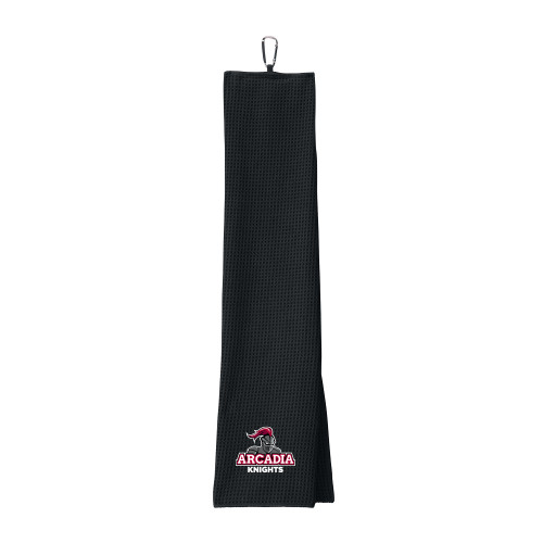  Black Waffle Microfiber Golf Towel - Arcadia Knights Stacked