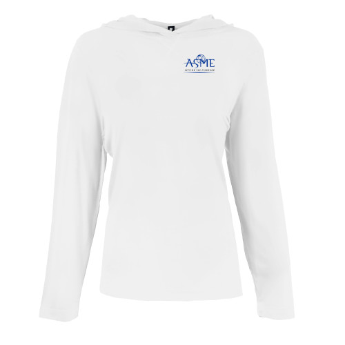 Womens White Long Sleeve Hooded Tee-ASME