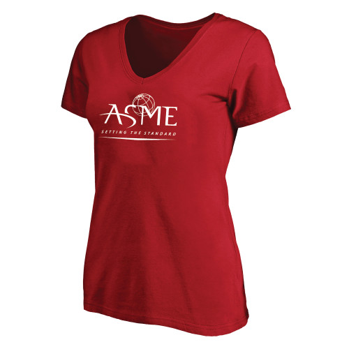 Womens Plus Red V Neck T Shirt-ASME - PLUS