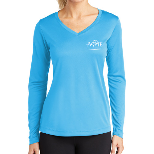 Womens Light Blue Performance Long Sleeve V Neck Shirt-ASME