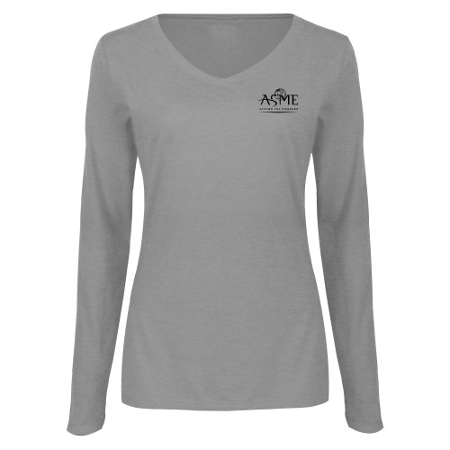 Womens Grey Long Sleeve V Neck Tee -ASME