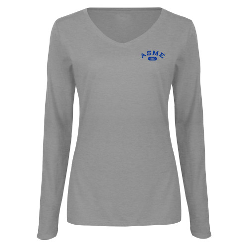 Womens Grey Long Sleeve V Neck Tee -Heritage