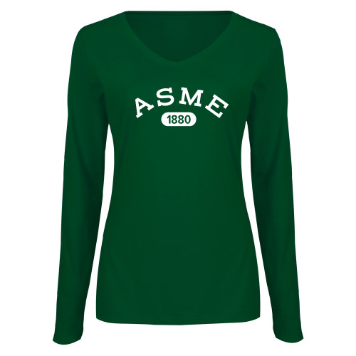 Womens Dark Green Long Sleeve V Neck Tee -Heritage