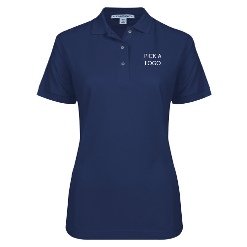 Womens Silk Touch Navy Pique Polo - Company Logo