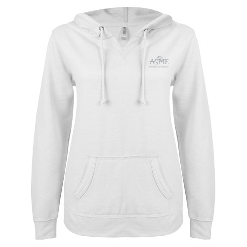 ENZA Womens White V Notch Raw Edge Fleece Hoodie-ASME