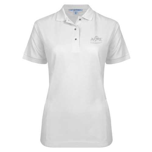 Womens Silk Touch White Pique Polo-ASME