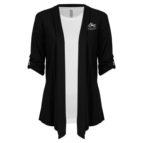 Womens Black Drape Front Cardigan Sweater-ASME
