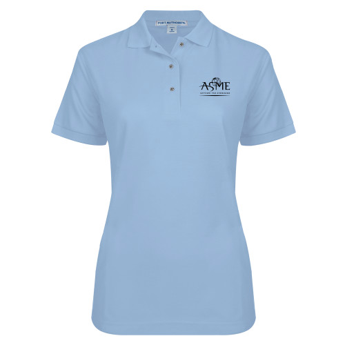 Womens Silk Touch Light Blue Pique Polo-ASME
