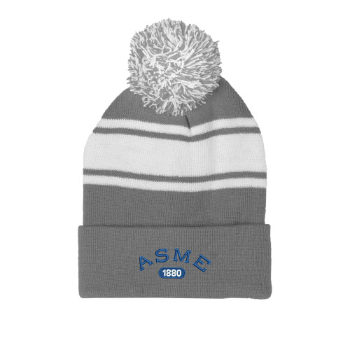 Grey/White Two Tone Knit Pom Beanie w/Cuff-Heritage
