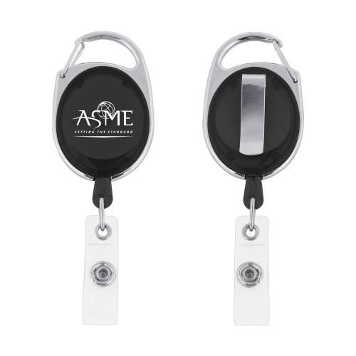 Black Oval Retractable Badge Holder w/Clip-ASME