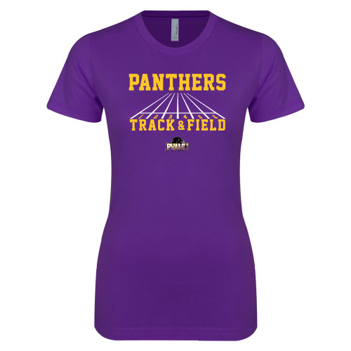  Next Level Womens Purple Boyfriend Tee - Track & Field Design