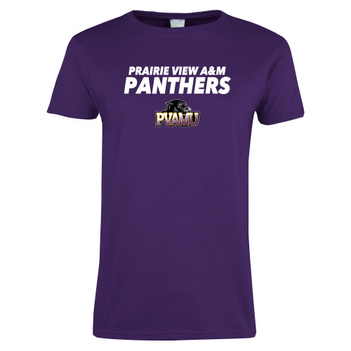  Womens Purple Short Sleeve Tee - Stacked Prairie View A&M Panthers