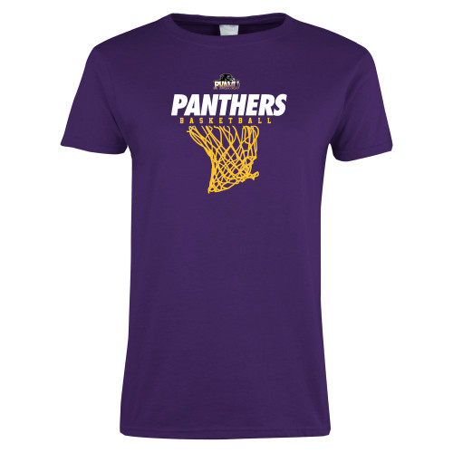  Womens Purple Short Sleeve Tee - Basketball Design