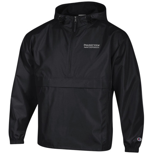  Champion Black Packable Jacket - Word Mark Stacked