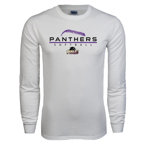  White Long Sleeve T Shirt - Softball Design