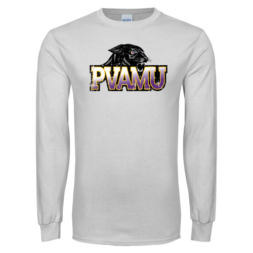  White Long Sleeve T Shirt - Official Logo Distressed