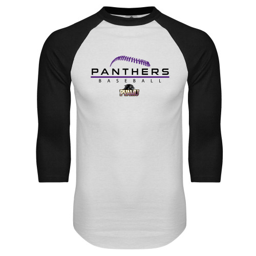  White/Black Raglan Baseball T Shirt - Baseball Design