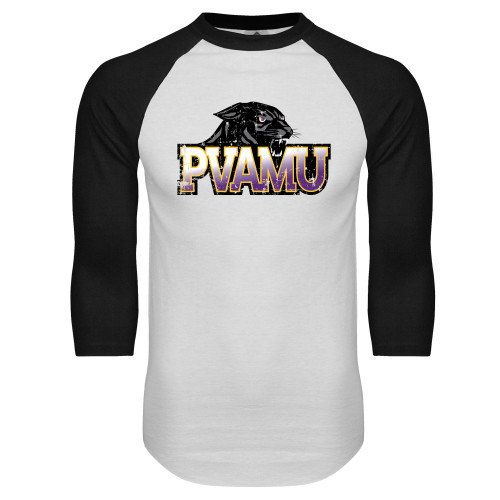  White/Black Raglan Baseball T Shirt - Official Logo Distressed
