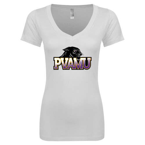  Next Level Womens White Ideal V Tee - Official Logo