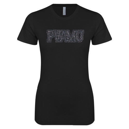  Next Level Womens Black Boyfriend Tee - PVAMU Graphite Glitter