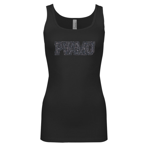  Next Level Ladies Junior Fit Black Jersey Tank - PVAMU Graphite Glitter
