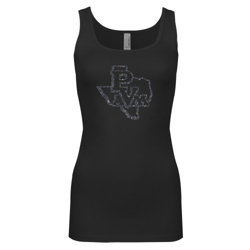  Next Level Ladies Junior Fit Black Jersey Tank - PVAM Texas Graphite Soft Glitter