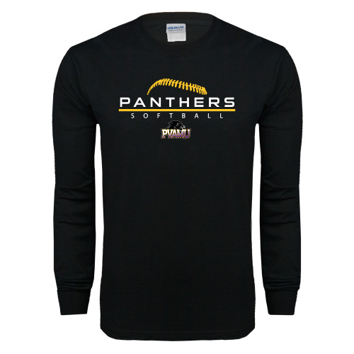  Black Long Sleeve T Shirt - Softball Design