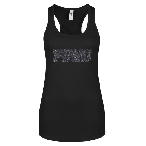  Next Level Womens Black Racerback Tank  - PVAMU Graphite Glitter