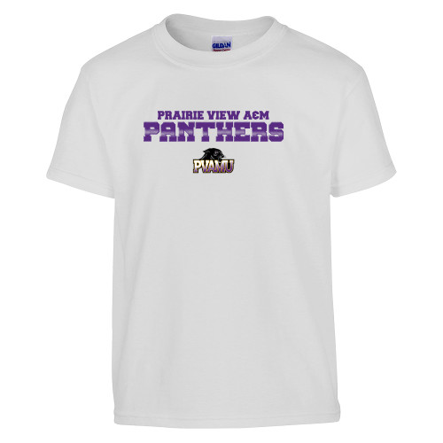 Youth White T Shirt - Collegiate Stacked Prairie View A&M Panthers