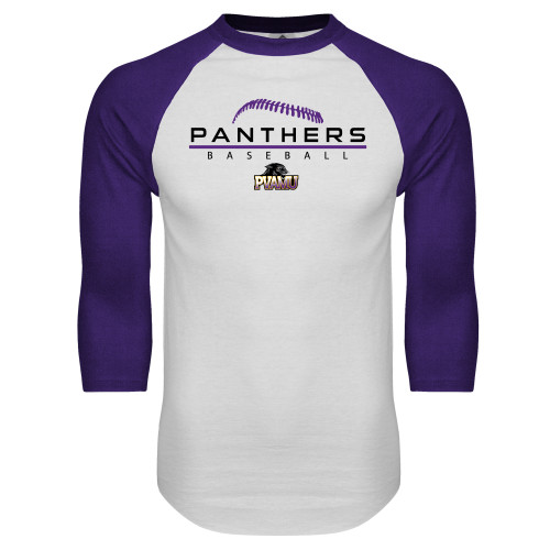  White/Purple Raglan Baseball T Shirt - Baseball Design