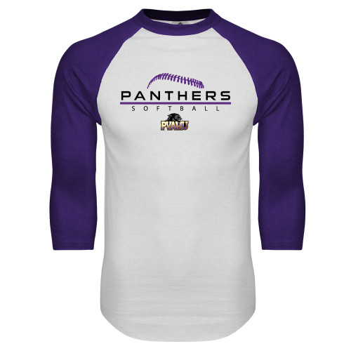  White/Purple Raglan Baseball T Shirt - Softball Design