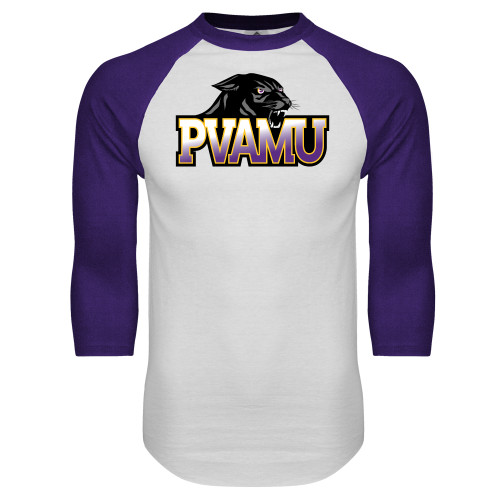  White/Purple Raglan Baseball T Shirt - Official Logo