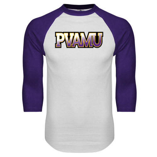  White/Purple Raglan Baseball T Shirt - PVAMU