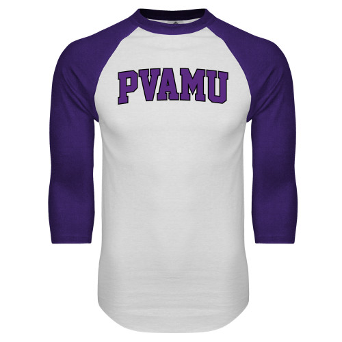  White/Purple Raglan Baseball T Shirt - Arched PVAMU