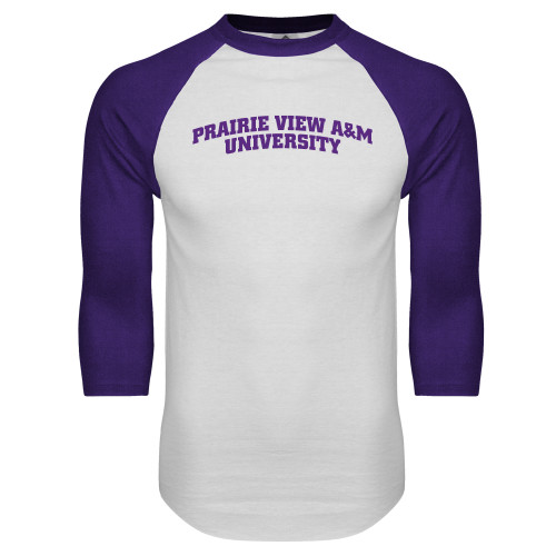  White/Purple Raglan Baseball T Shirt - Arched Prairie View A&M