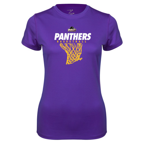  Womens Purple Performance Tee - Basketball Design